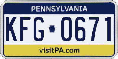 PA license plate KFG0671