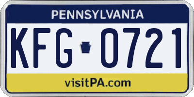 PA license plate KFG0721