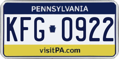 PA license plate KFG0922