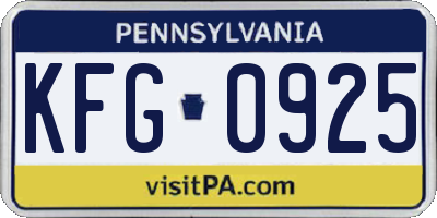 PA license plate KFG0925
