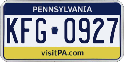 PA license plate KFG0927