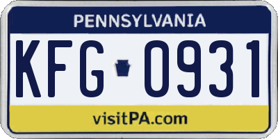 PA license plate KFG0931