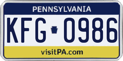 PA license plate KFG0986