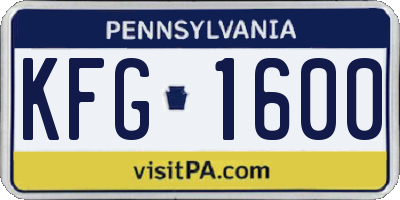 PA license plate KFG1600