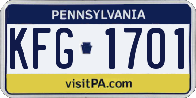 PA license plate KFG1701
