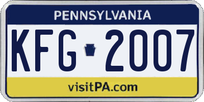 PA license plate KFG2007