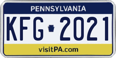 PA license plate KFG2021