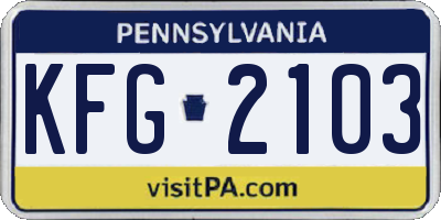 PA license plate KFG2103