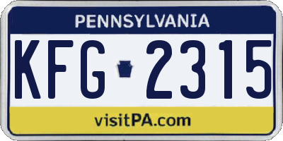 PA license plate KFG2315
