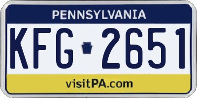 PA license plate KFG2651