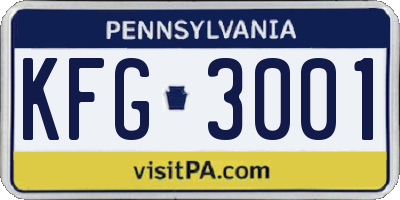PA license plate KFG3001