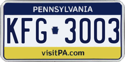 PA license plate KFG3003