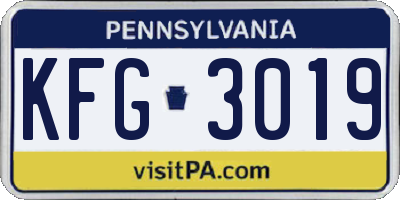 PA license plate KFG3019