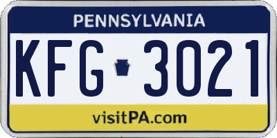 PA license plate KFG3021