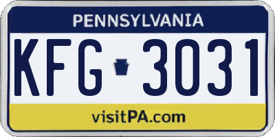 PA license plate KFG3031