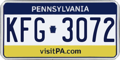 PA license plate KFG3072