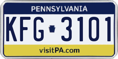 PA license plate KFG3101
