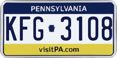 PA license plate KFG3108