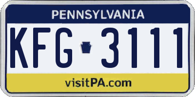 PA license plate KFG3111