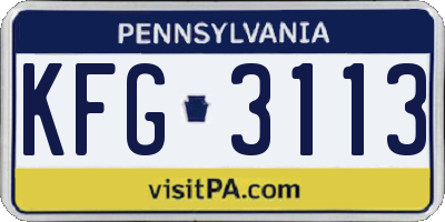 PA license plate KFG3113