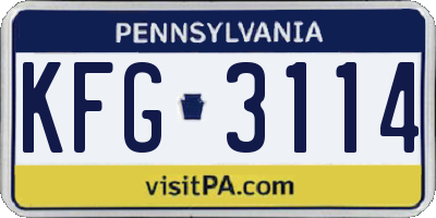 PA license plate KFG3114
