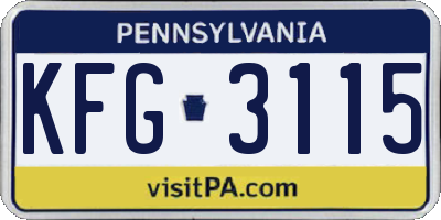 PA license plate KFG3115