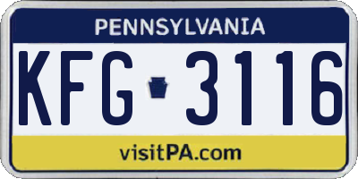 PA license plate KFG3116