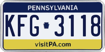 PA license plate KFG3118