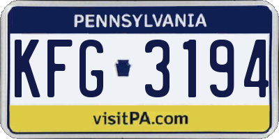 PA license plate KFG3194