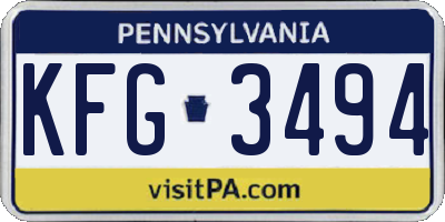 PA license plate KFG3494