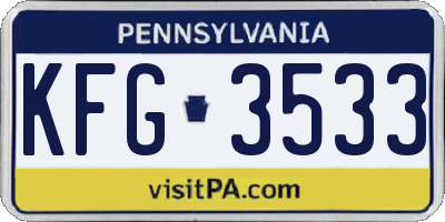 PA license plate KFG3533