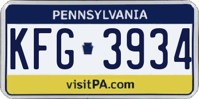 PA license plate KFG3934
