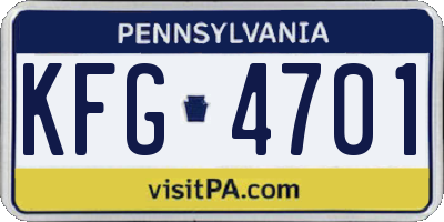 PA license plate KFG4701