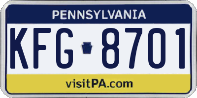 PA license plate KFG8701
