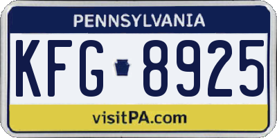 PA license plate KFG8925