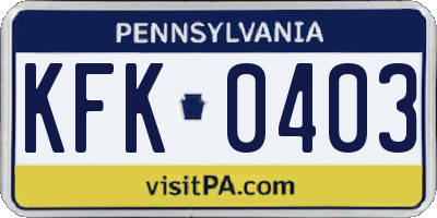 PA license plate KFK0403