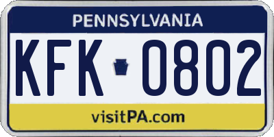 PA license plate KFK0802