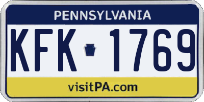 PA license plate KFK1769