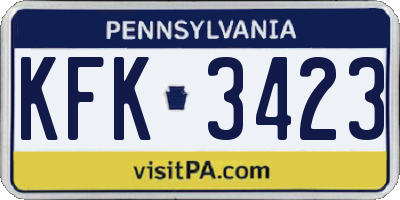 PA license plate KFK3423