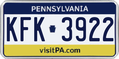 PA license plate KFK3922