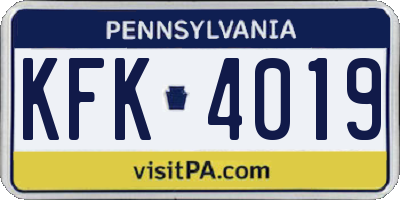 PA license plate KFK4019