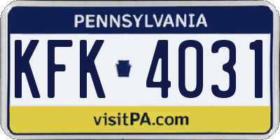 PA license plate KFK4031