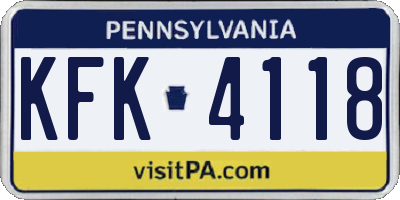 PA license plate KFK4118