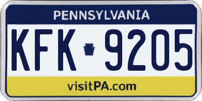 PA license plate KFK9205