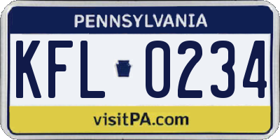 PA license plate KFL0234