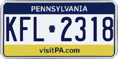 PA license plate KFL2318