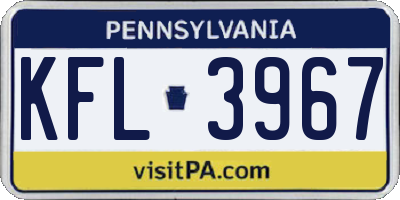PA license plate KFL3967