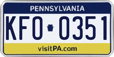 PA license plate KFO0351