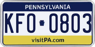 PA license plate KFO0803