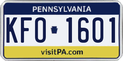 PA license plate KFO1601